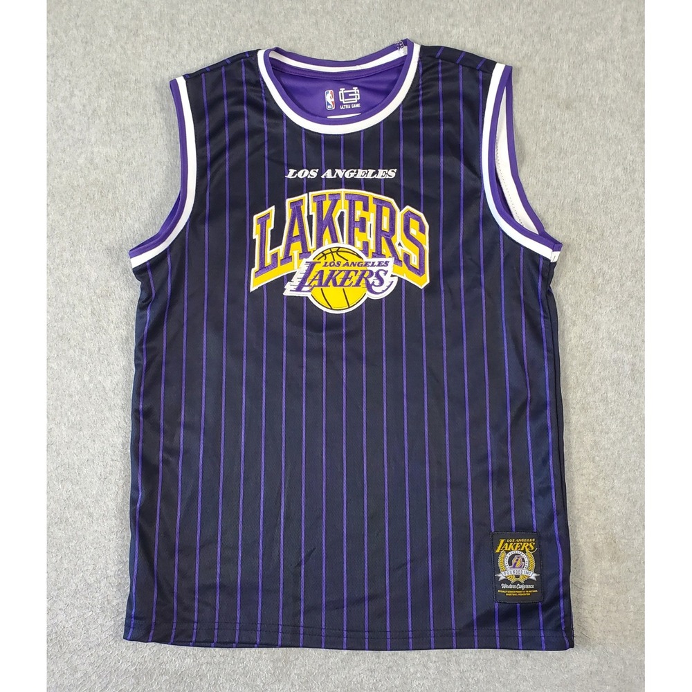 NBA Ultra Game Los Angeles Lakers Jersey Boys Youth XL 18-20 Pinstripe Purple